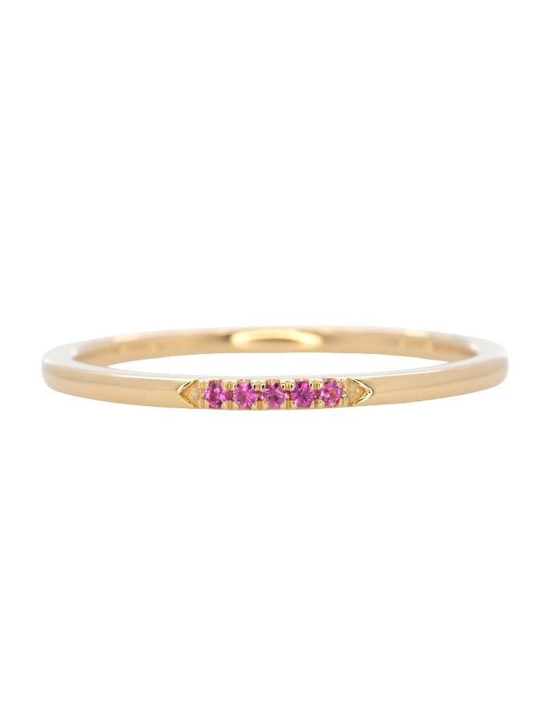 Ceylon Pink Sapphire Band Dainty 14k Yellow Gold Stackable Band